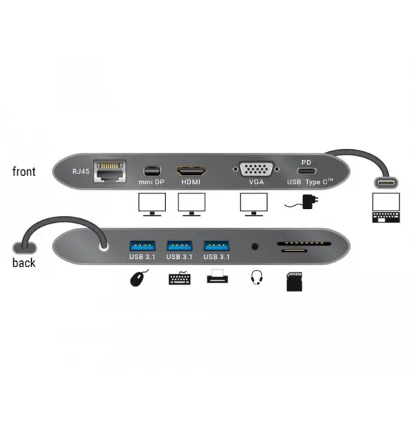 Docking Station USB Type C 3.1 4K 30 Hz grigio