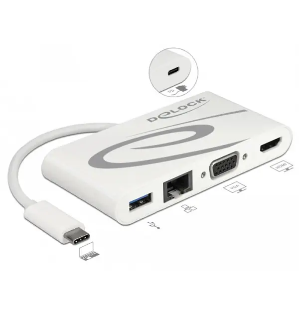 Docking Station USB Type-C 3.1  HDMI 4K 30 Hz, VGA, LAN, USB PD