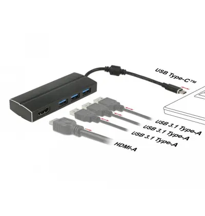 Adattatore USB Type-C - 3x USB 3.0 Tipo-A, 1x HDMI (DP Alt Mode) 4K 30 Hz 2