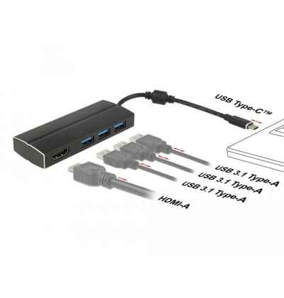 Adattatore USB Type-C - 3x USB 3.0 Tipo-A, 1x HDMI (DP Alt Mode) 4K 30 Hz
