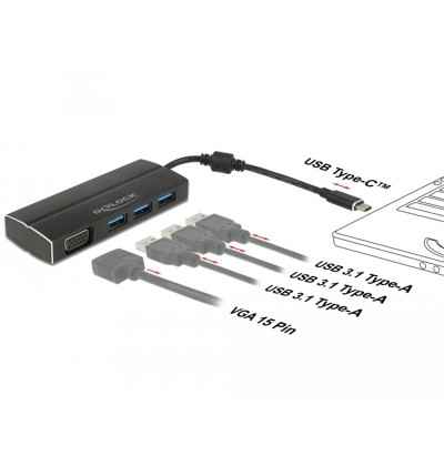 Adattatore USB Type-C - 3x USB 3.0 Tipo-A, 1x VGA (DP Alt Mode) 2