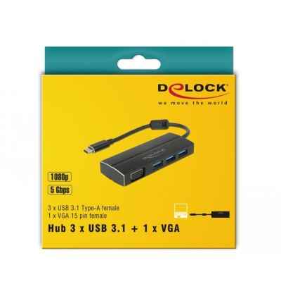 Adattatore USB Type-C - 3x USB 3.0 Tipo-A, 1x VGA (DP Alt Mode)