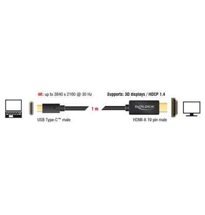 Cavo USB Type-C maschio - HDMI maschio (DP Alt Mode) 4K 30 Hz 1 m nero 2