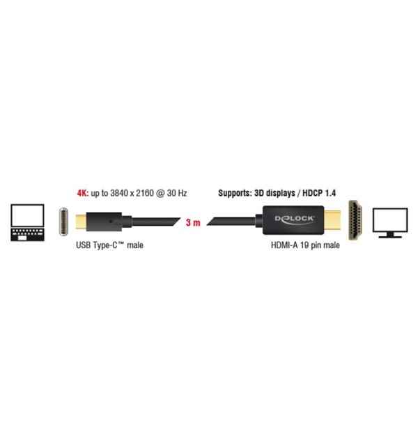 Cavo USB Type-C maschio - HDMI maschio (DP Alt Mode) 4K 30 Hz 3 m nero