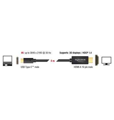 Cavo USB Type-C maschio - HDMI maschio (DP Alt Mode) 4K 30 Hz 3 m nero