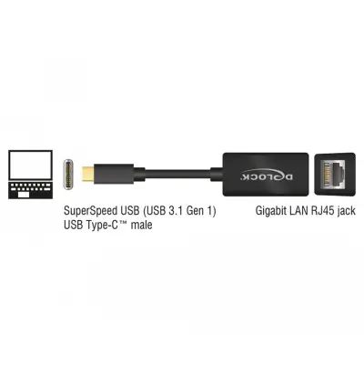 Adaptador compacto USB Type-C - 1x Gigabit LAN 10/100/1000 Mbps negro